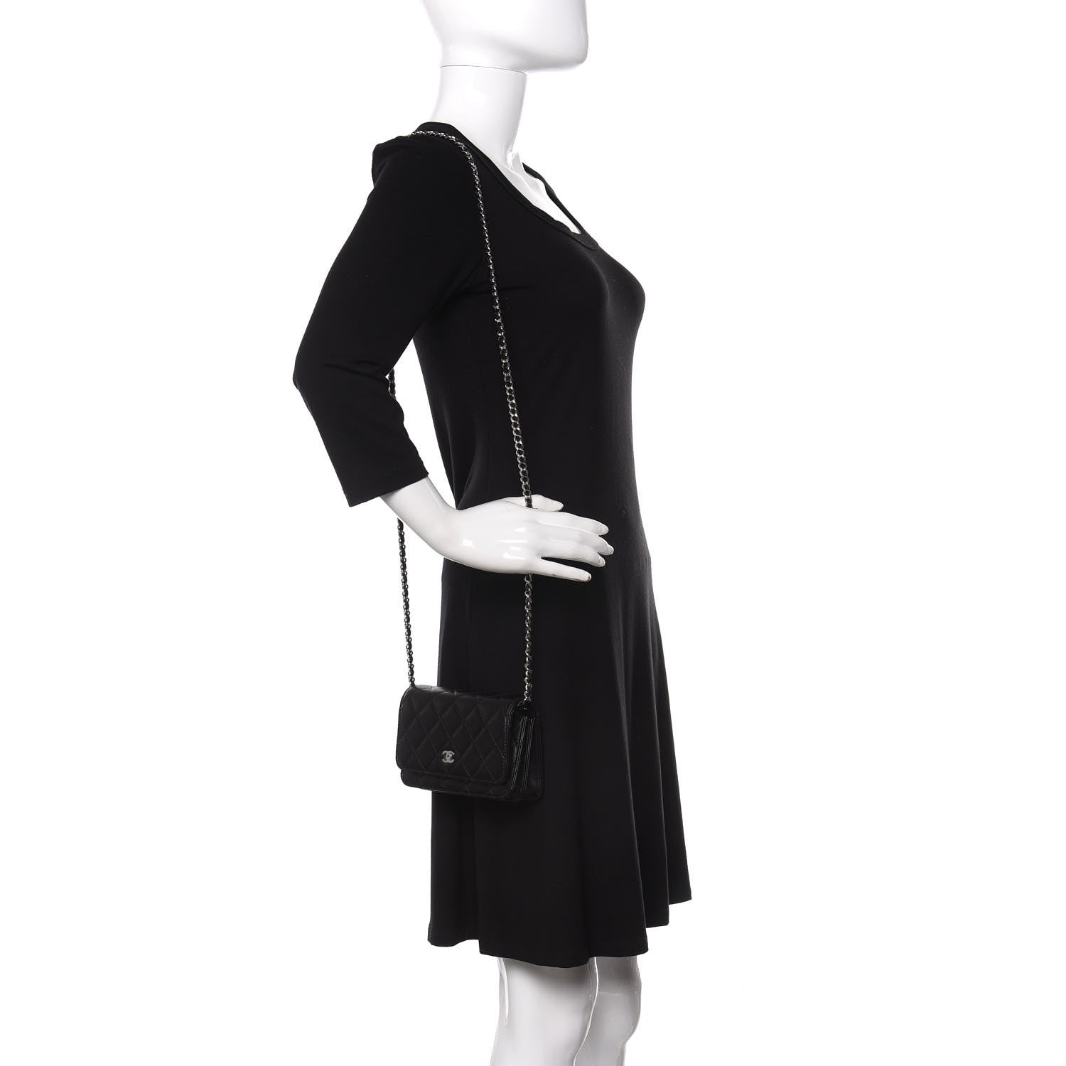 Chanel Lambskin Quilted Mini Wallet On Chain WOC Black 2 of 12