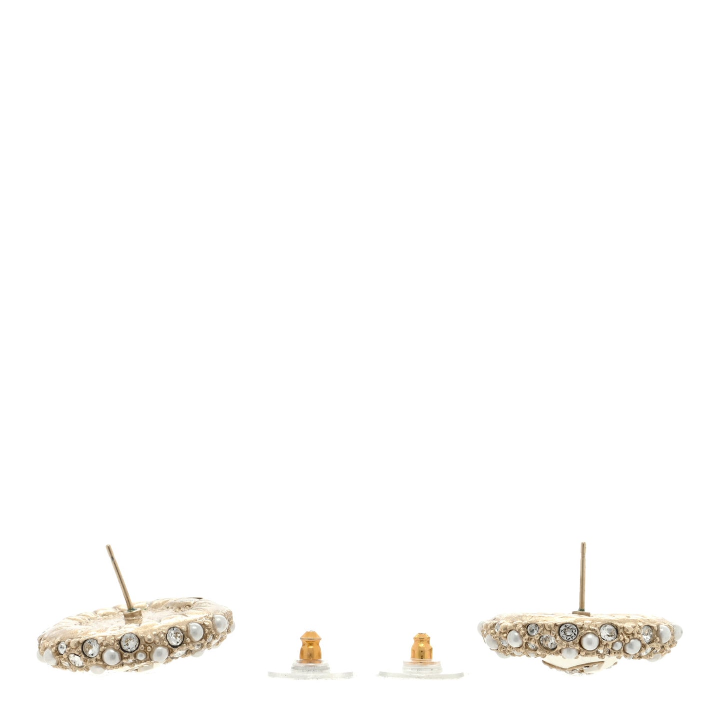 Pearl Crystal CC Round Earrings Light Gold