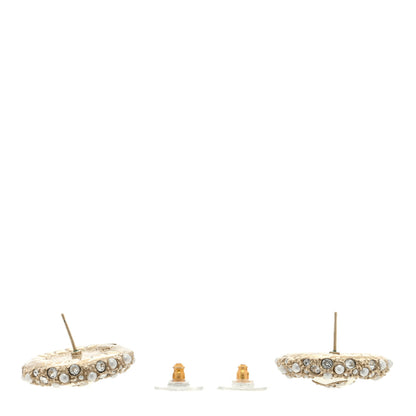 Chanel Pearl Crystal CC Round Earrings Light Gold 3 of 4