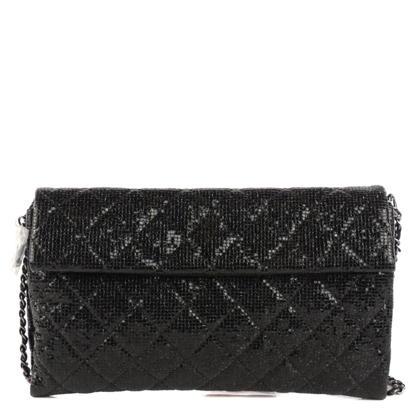 Vinyl Quilted Clutch With Chain Black