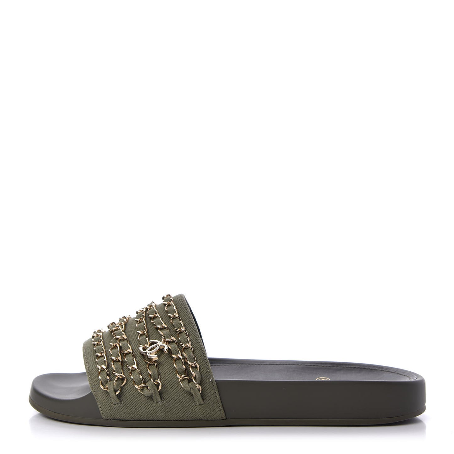 Canvas Chain Flat Sandals 41 Khaki