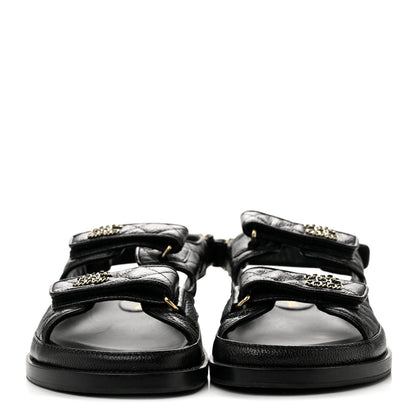 Chanel Grained Calfskin Velcro Dad Sandals 39.5 Black 3 of 11