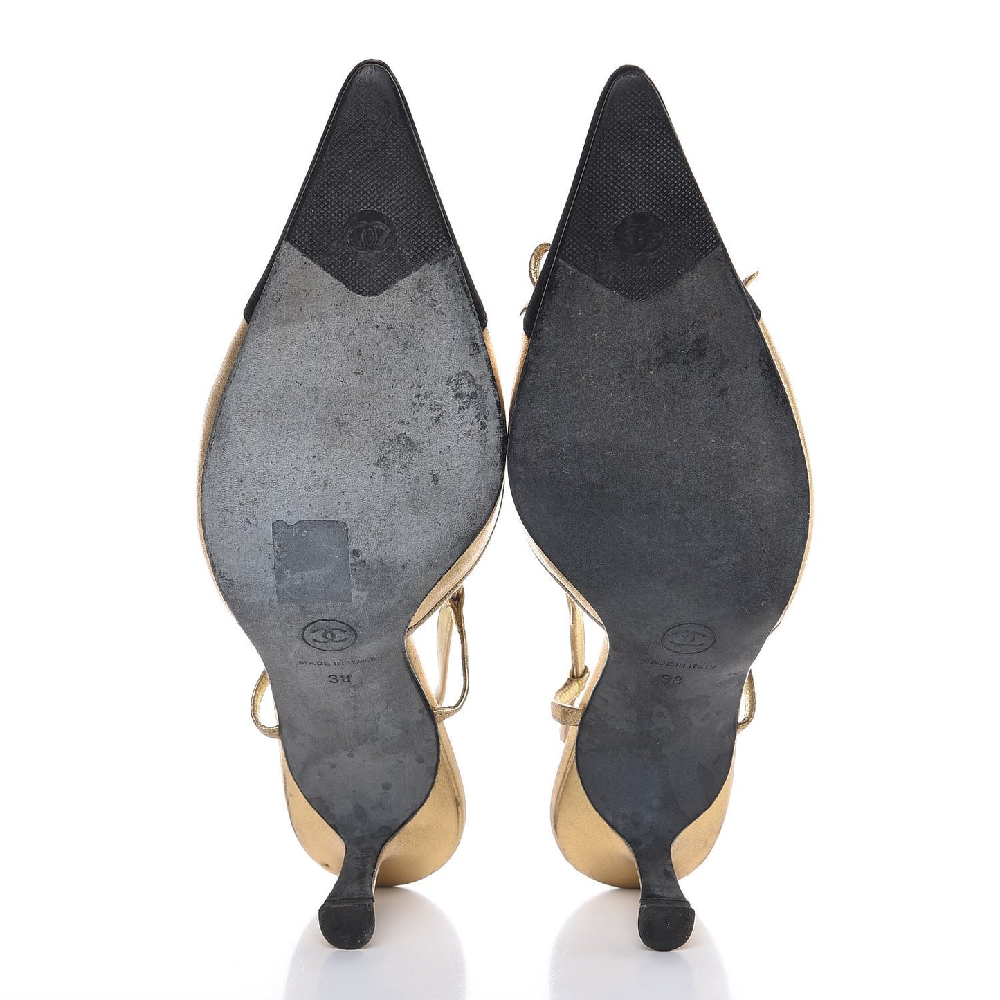 Metallic Lambskin Satin Slingback Pumps 38 Gold