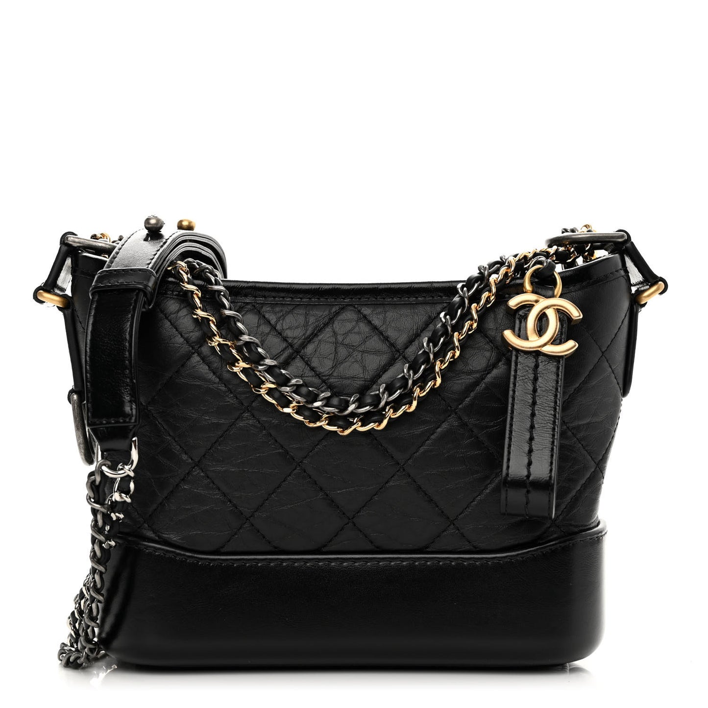 Aged Calfskin Quilted Small Gabrielle Hobo Black