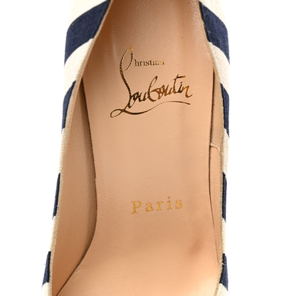 Christian Louboutin Canvas Striped Just Soon 85 Peep Toe Pumps 35.5 Navy White 8 of 9