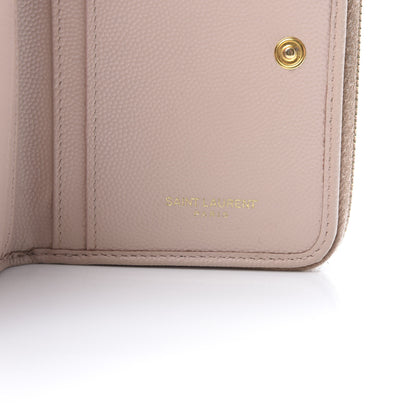 Saint Laurent Grain De Poudre Matelasse Chevron Monogram Compact Zip Around Wallet Pink 7 of 11