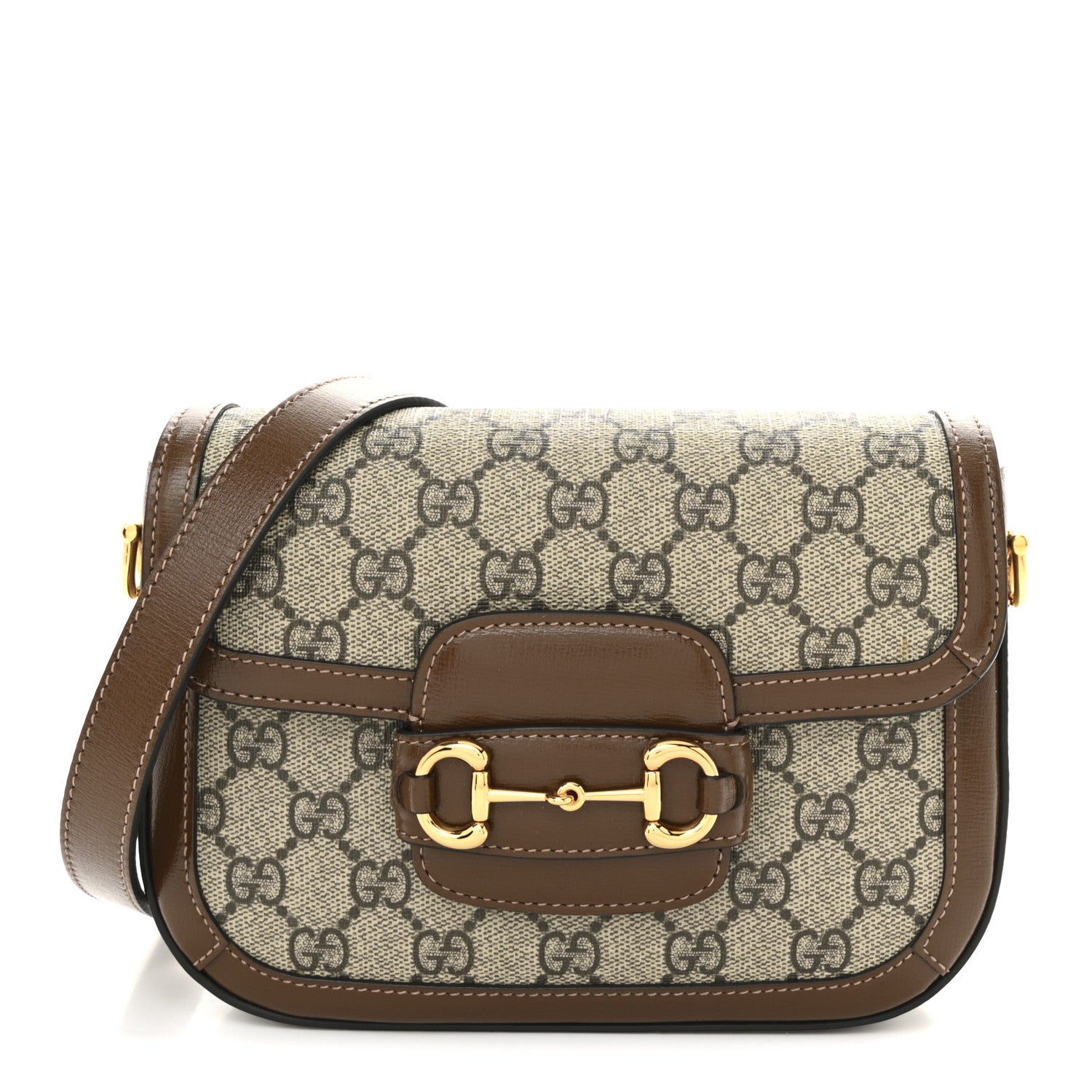 Gucci GG Supreme Monogram Azalea Calfskin Web Mini Horsebit 1955 Shoulder Bag Beige Ebony Brown Sugar 1 of 10