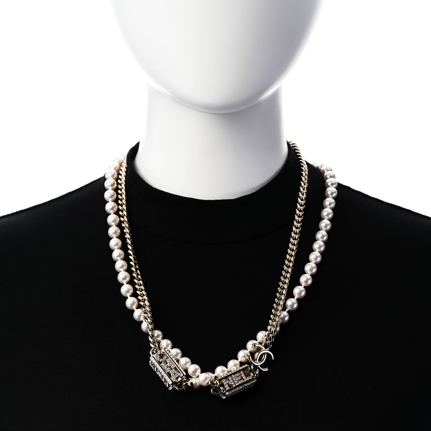 Chanel Pearl Crystal CC Long Chain Necklace Gold 2 of 6