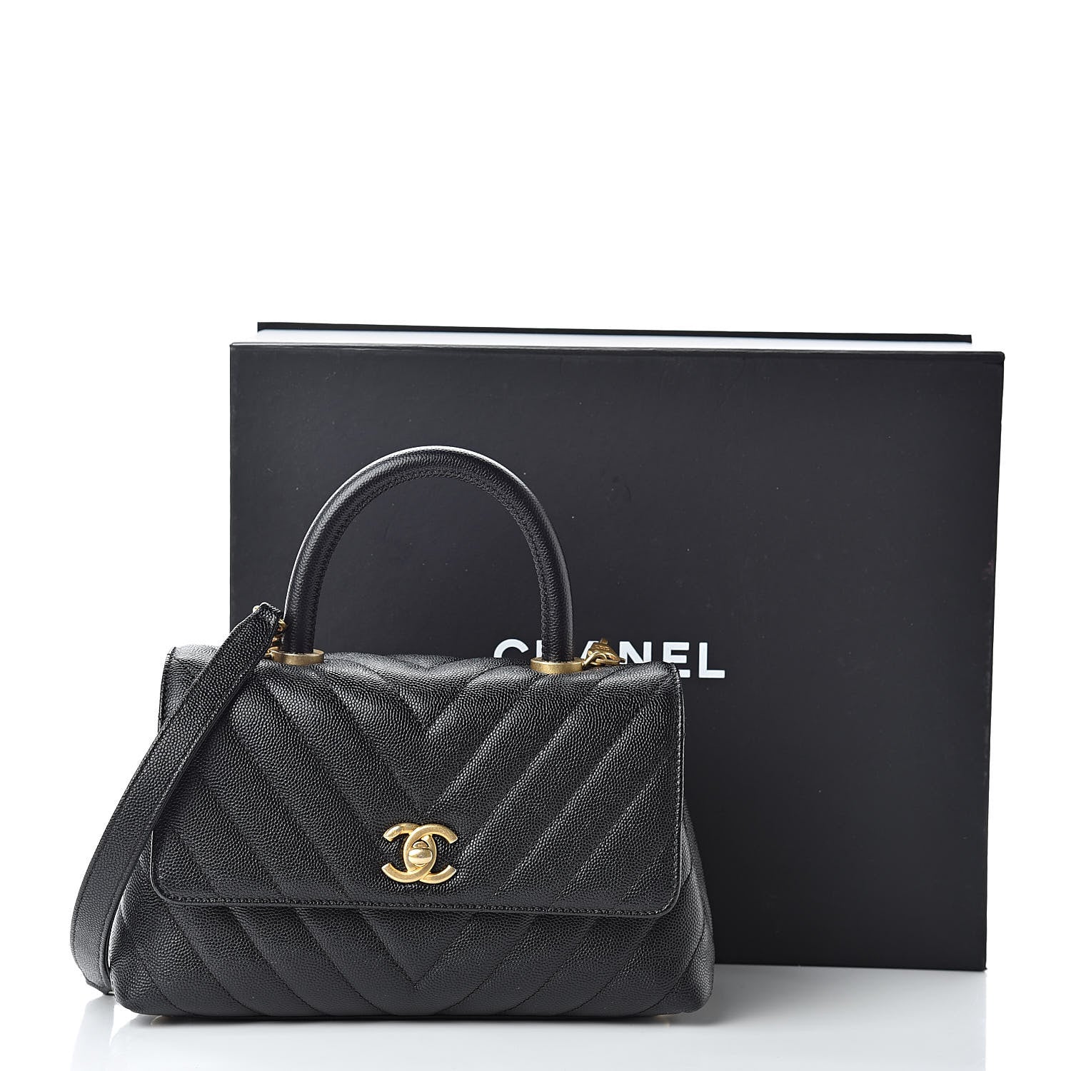 Chanel Caviar Chevron Quilted Mini Coco Handle Flap Black 12 of 12