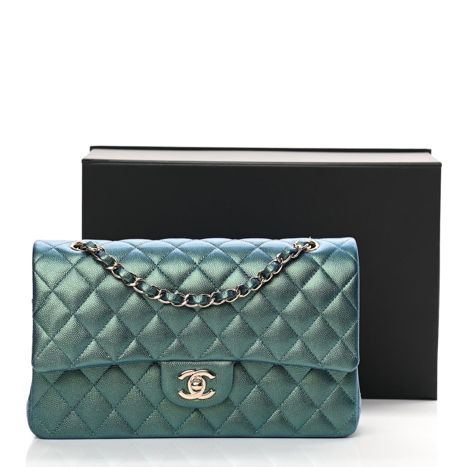 Chanel Iridescent Caviar Quilted Medium Double Flap Green 12 of 12