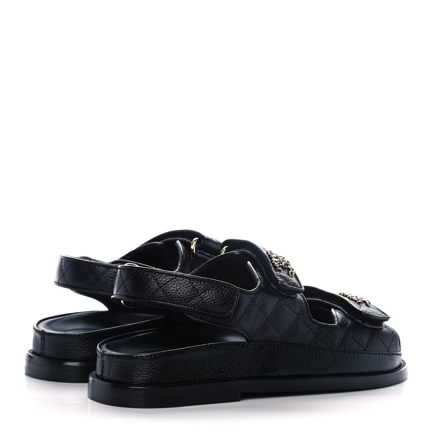 Grained Calfskin Velcro Dad Sandals 35 Black