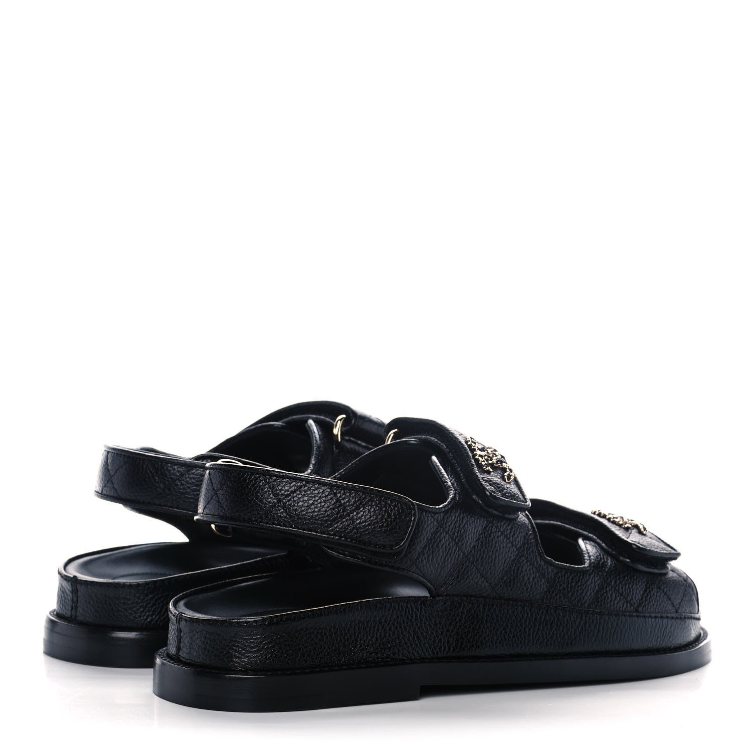 Chanel Grained Calfskin Velcro Dad Sandals 35 Black 4 of 12