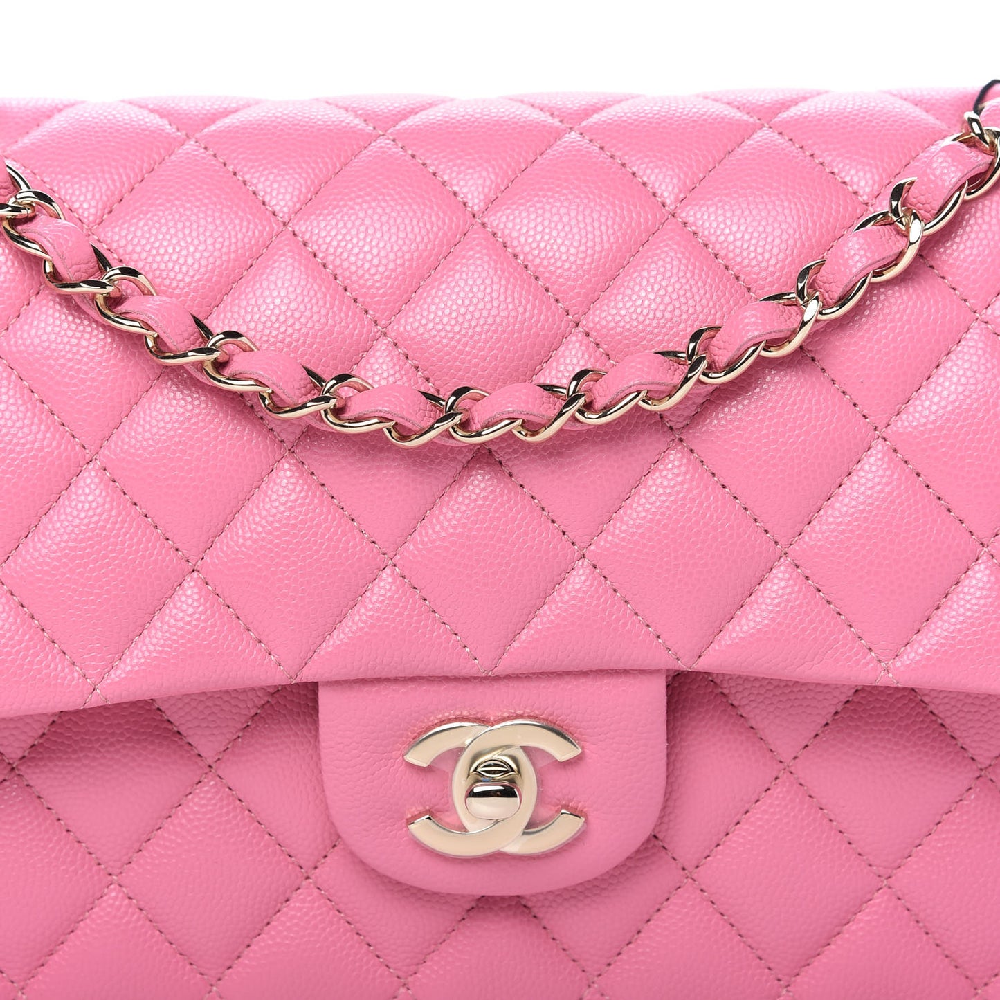 Caviar Quilted Medium Double Flap Pink