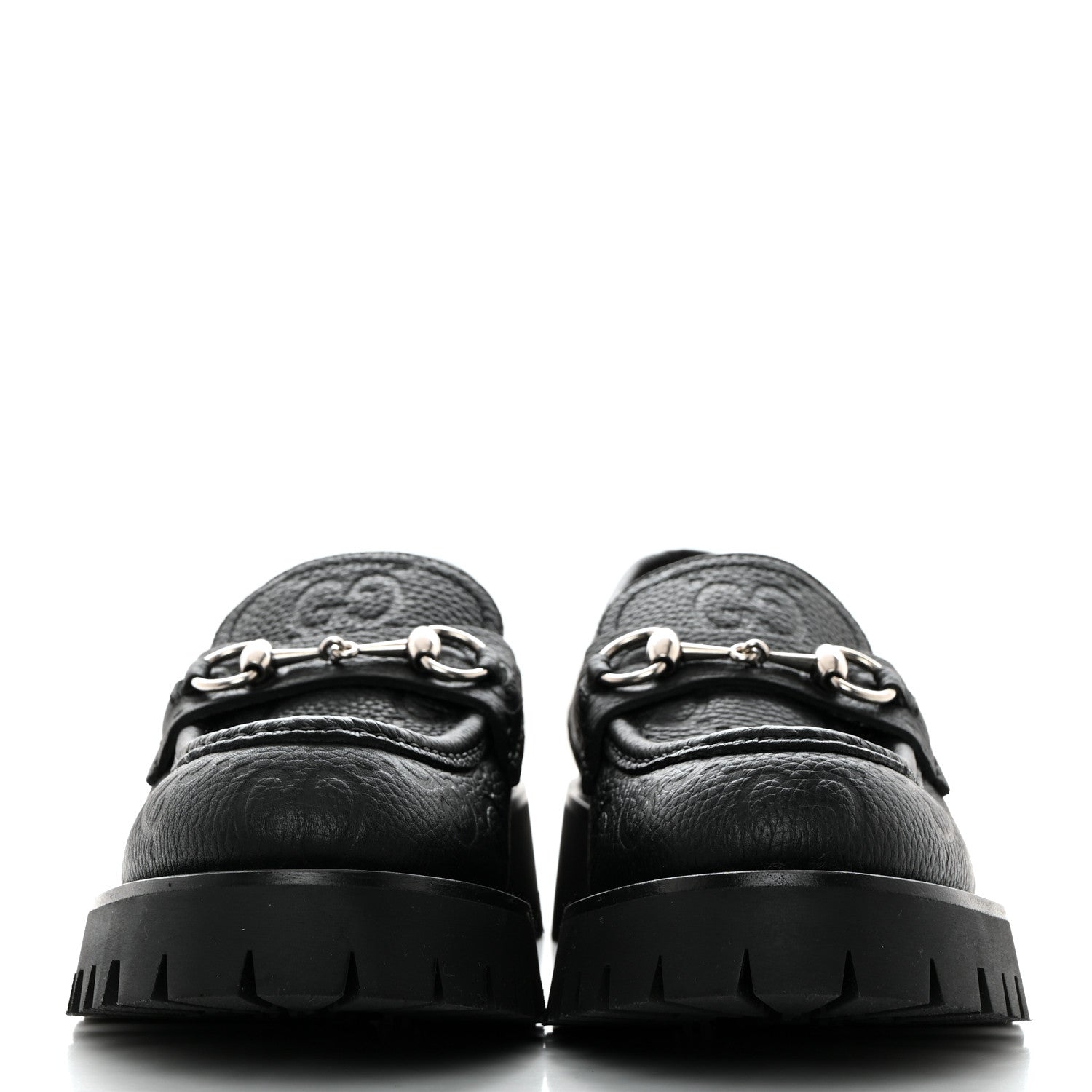 Gucci Piuma Calfskin Embossed Womens Platform Lug Sole Loafers 39.5 Black 2 of 9