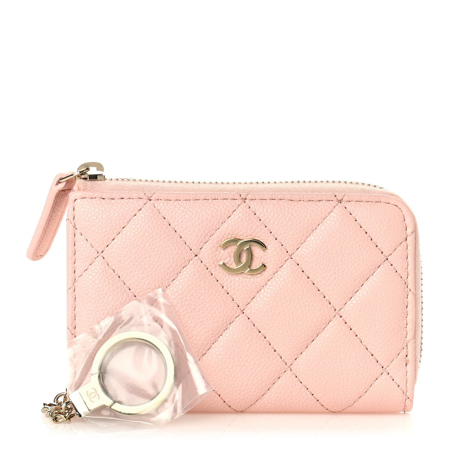 Caviar Quilted Zipped Key Holder Case Light Pink