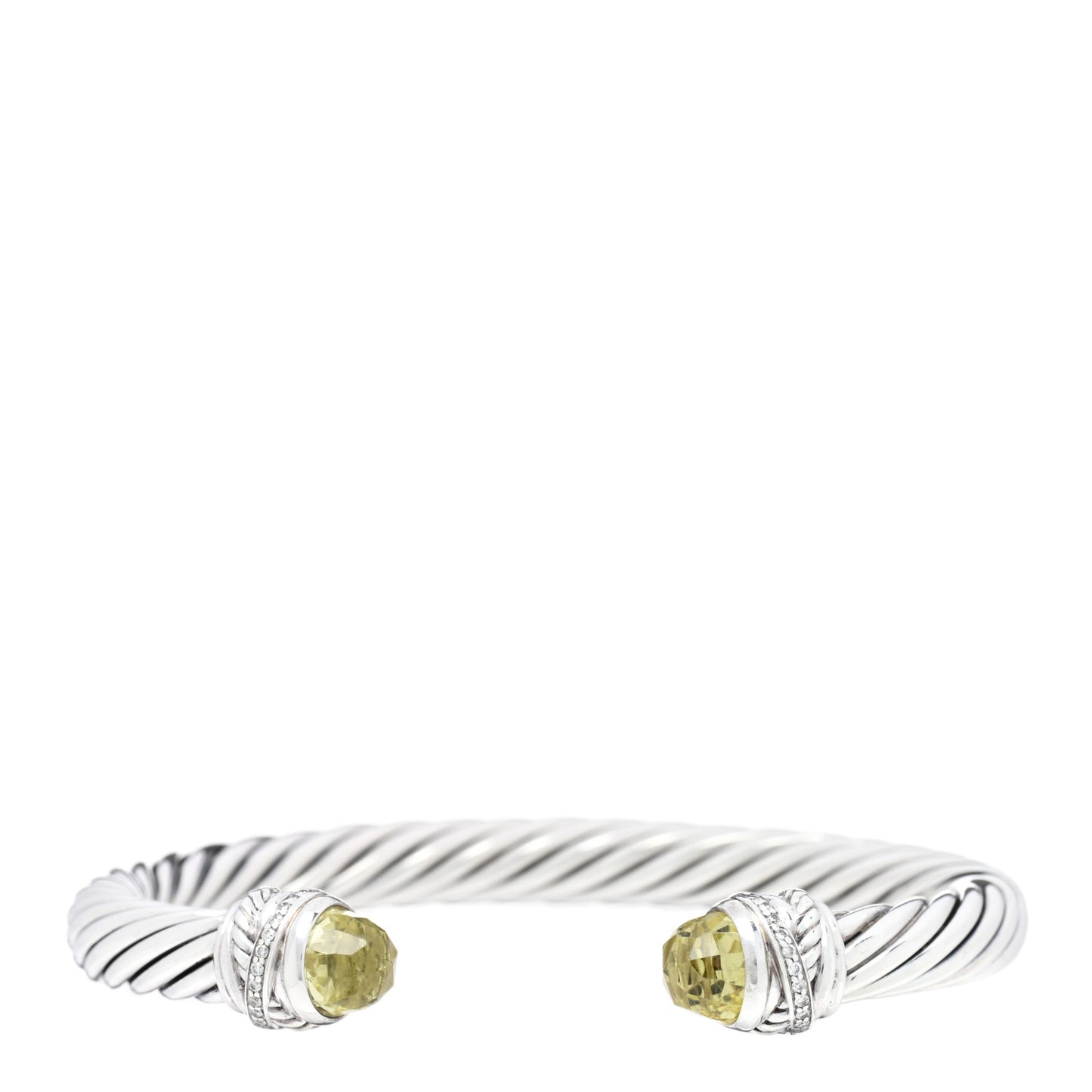 Sterling Silver Diamond Prasiolite 7mm Cable Classics Crossover Bracelet