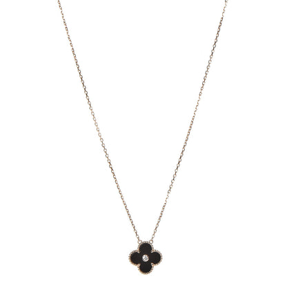 Van Cleef & Arpels 18K Rose Gold Diamond Black Onyx Vintage Alhambra Pendant Necklace 1 of 8