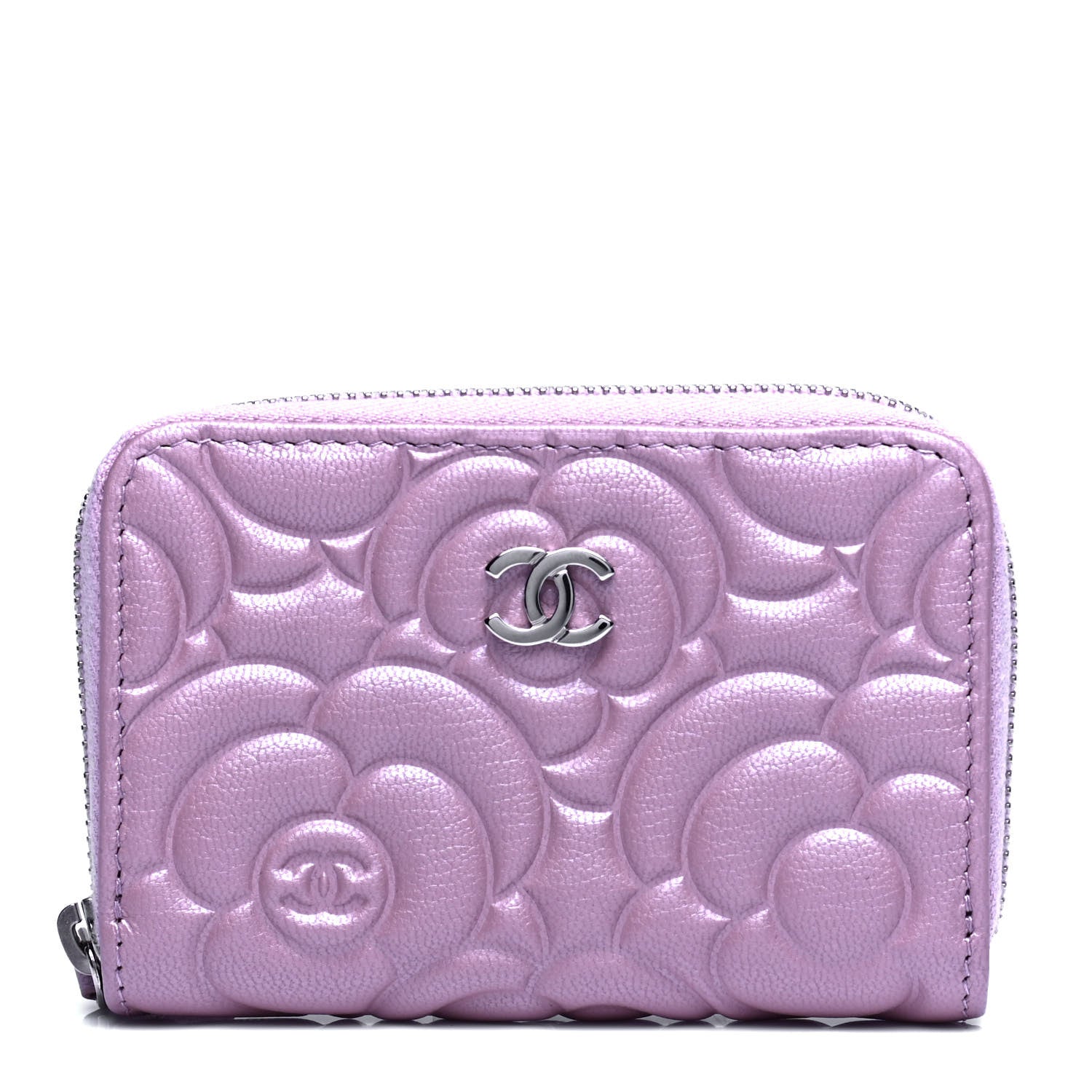 Chanel Goatskin Camellia Embossed Zip Coin Purse Light Pink 1 of 5