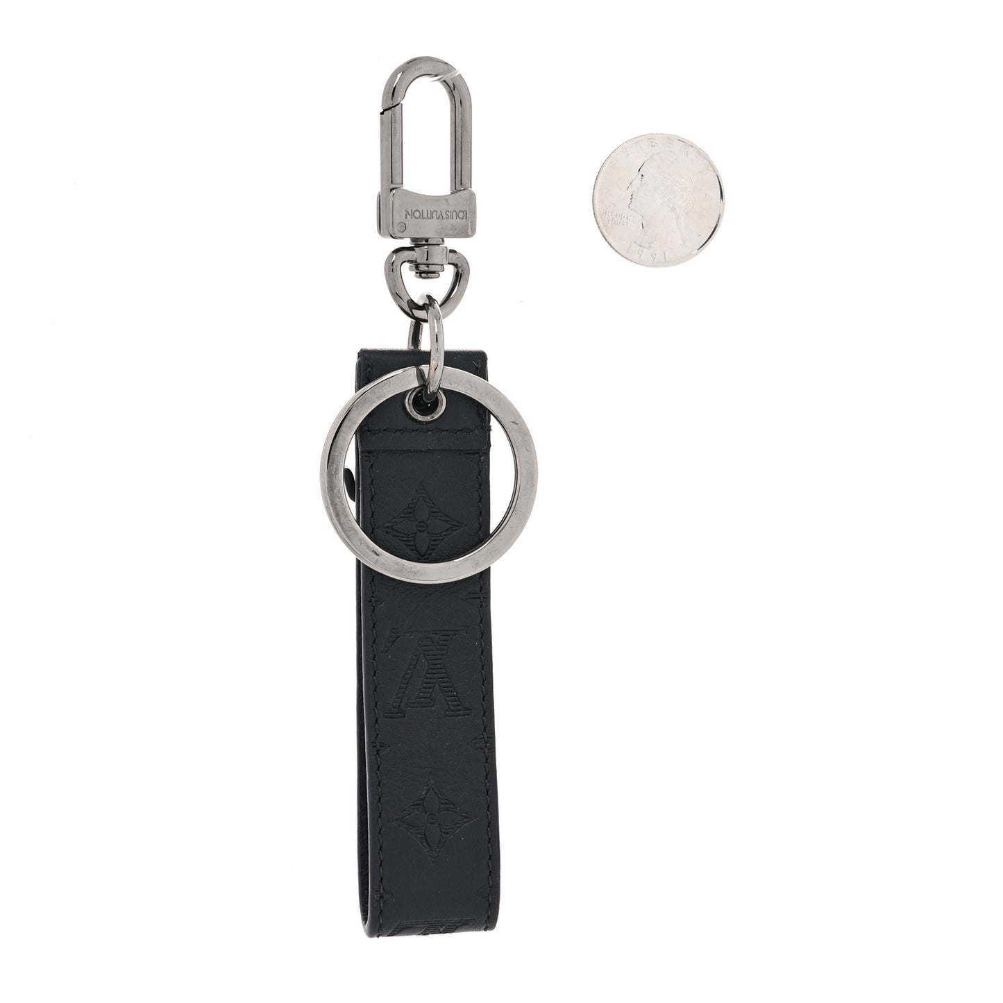 Calfskin LV Shape Dragonne Bag Charm Key Holder Black