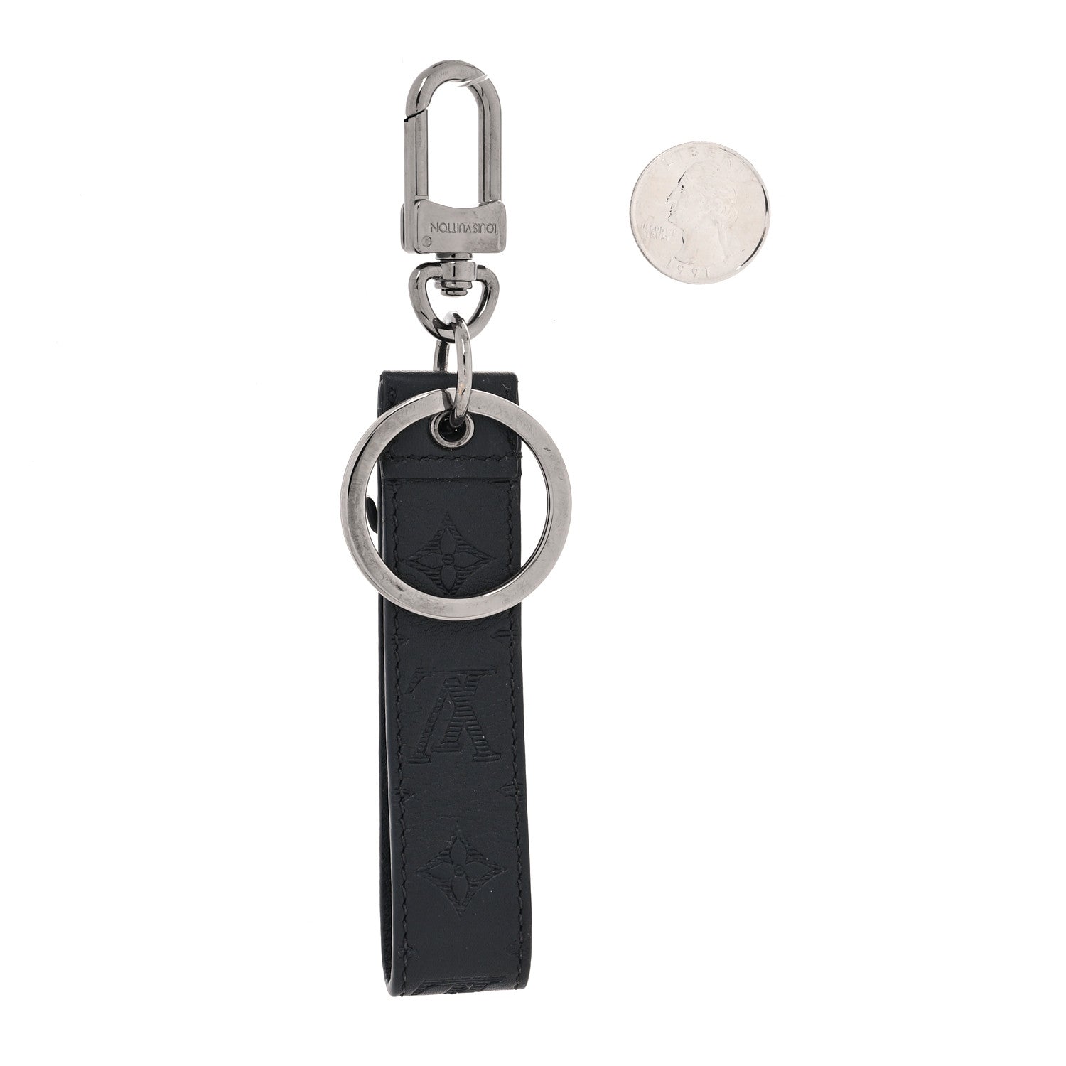 Louis Vuitton Calfskin LV Shape Dragonne Bag Charm Key Holder Black 2 of 3