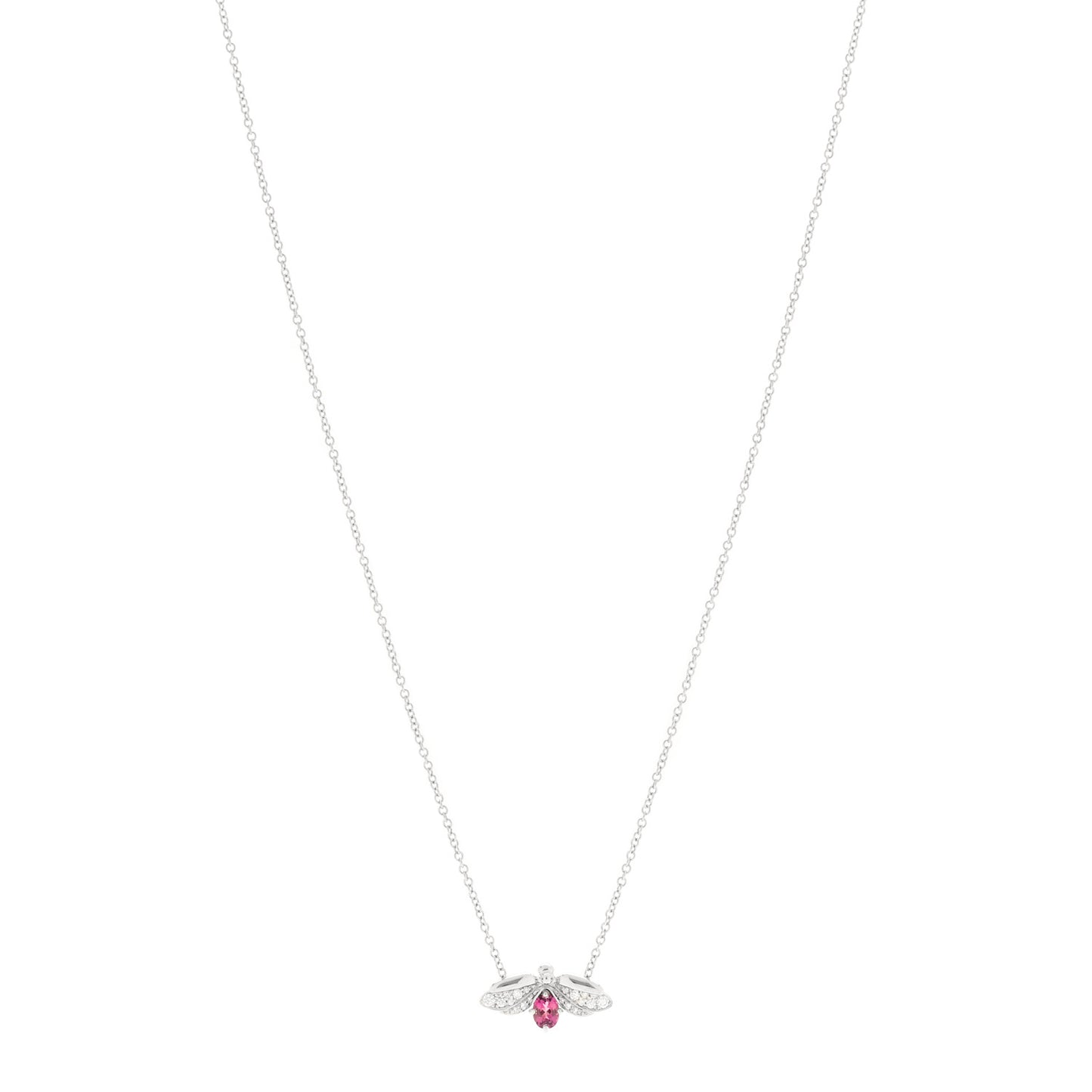 Platinum Diamond Rubellite Paper Flowers Firefly Pendant Necklace