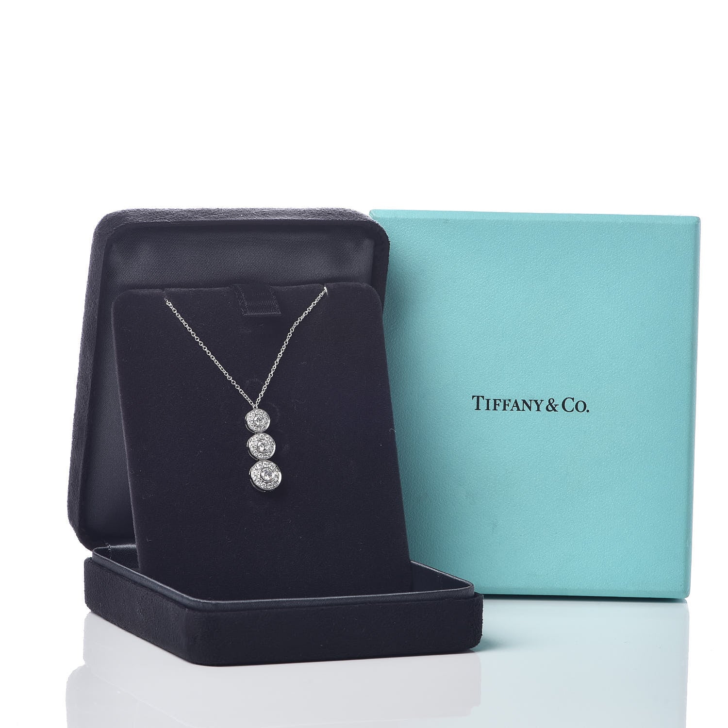 Tiffany Platinum Diamond Triple Circlet Pendant Necklace 7 of 7