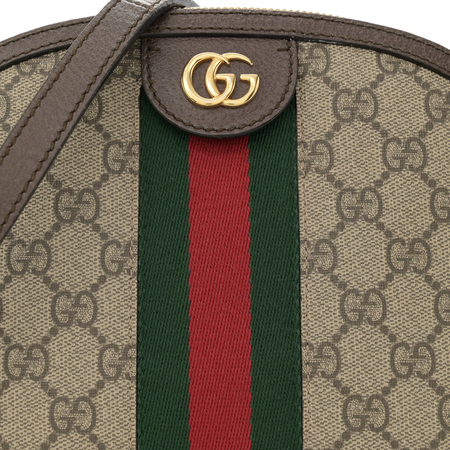 Gucci GG Supreme Monogram Textured Dollar Calfskin Web Small Ophidia Dome Shoulder Bag Beige Ebony New Acero 8 of 14