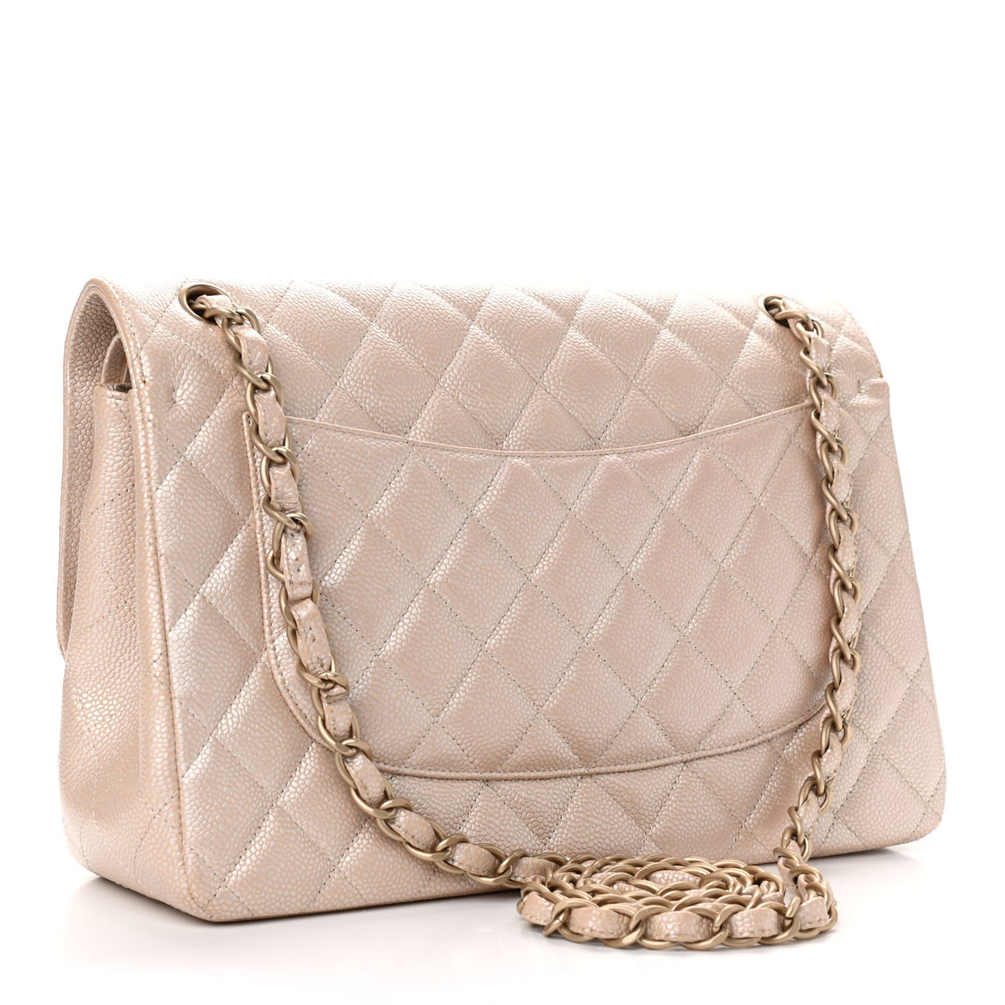 Iridescent Caviar Quilted Jumbo Double Flap Beige