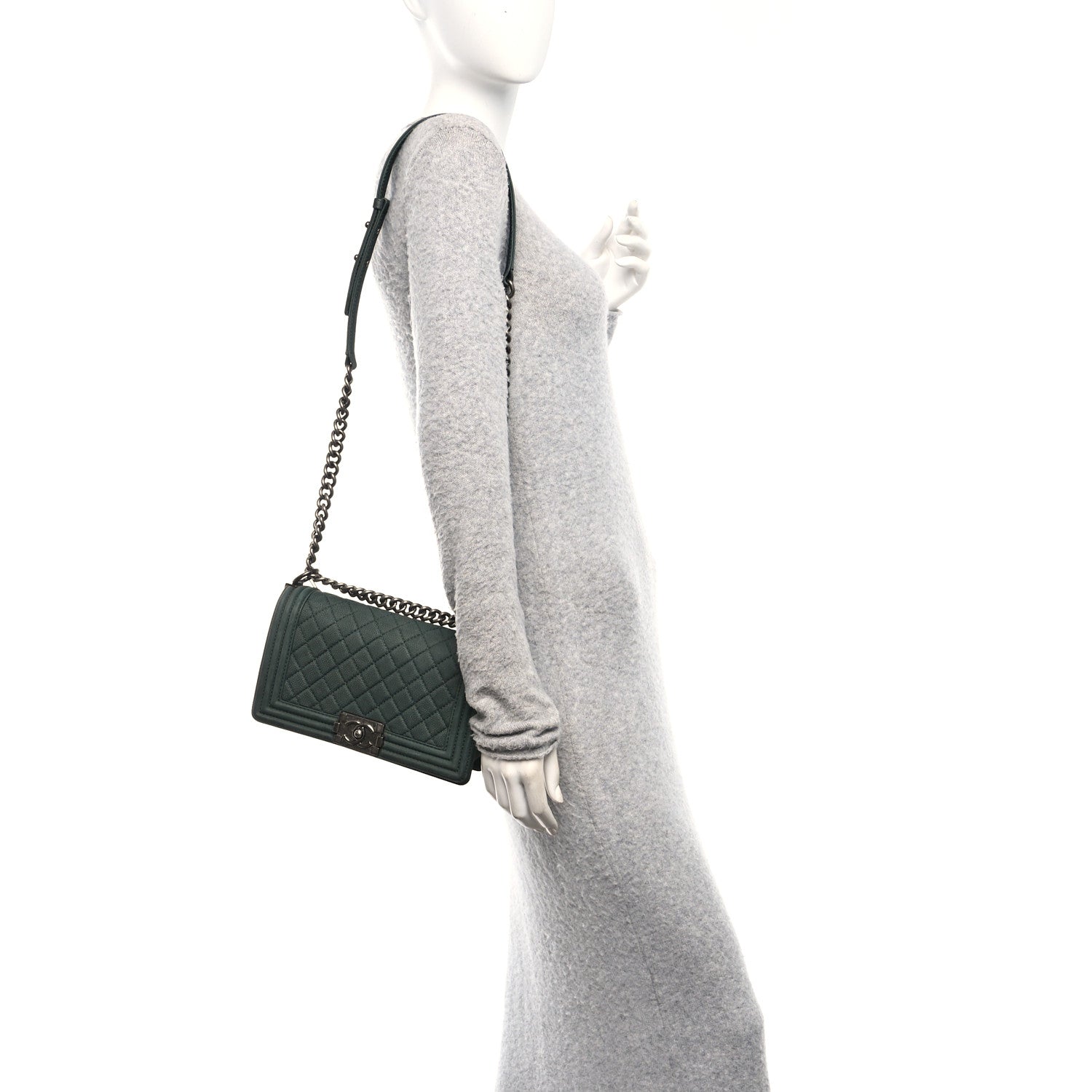 Chanel Iridescent Caviar Quilted Medium Boy Flap Dark Green 2 of 10