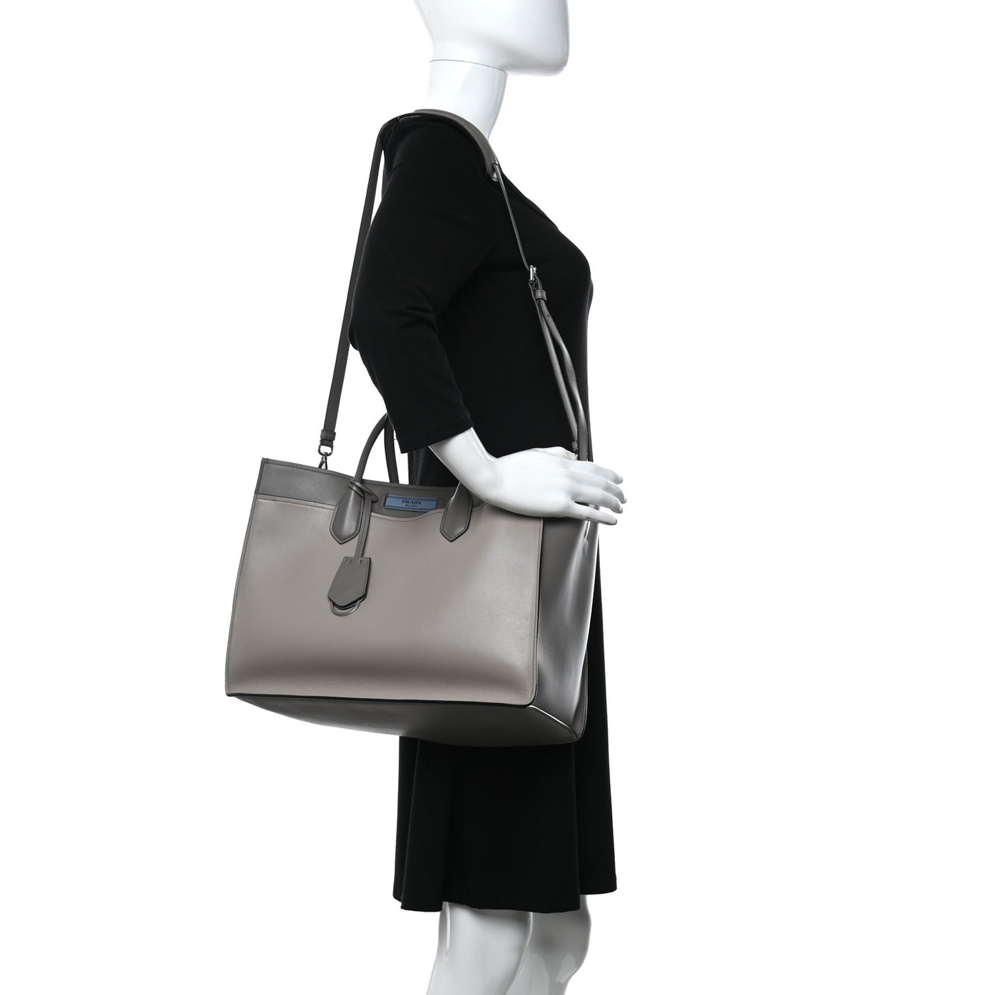 City Calfskin Large Etiquette Tote Light Grey