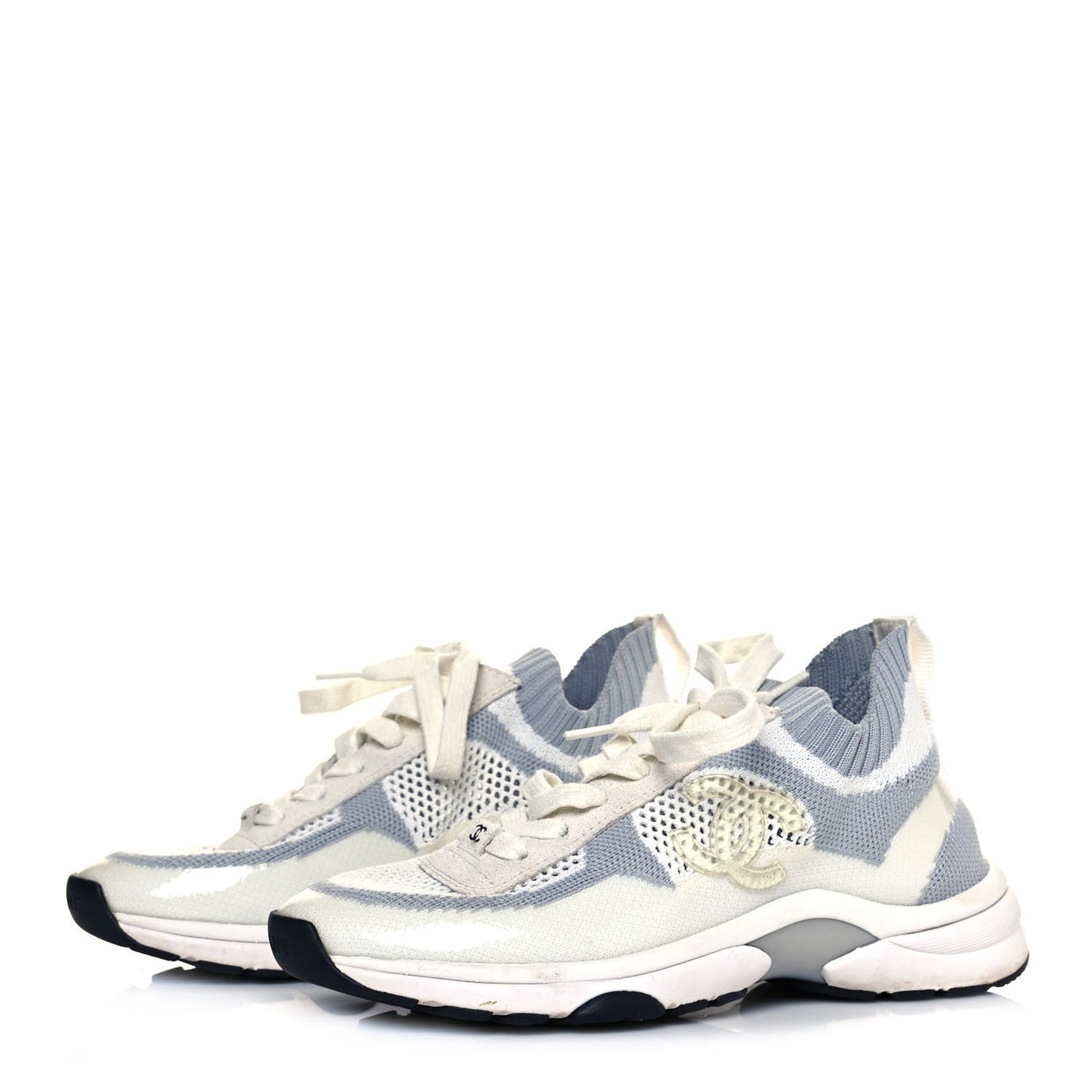 Fabric Suede Calfskin Stretch CC Sneakers 36 White Grey