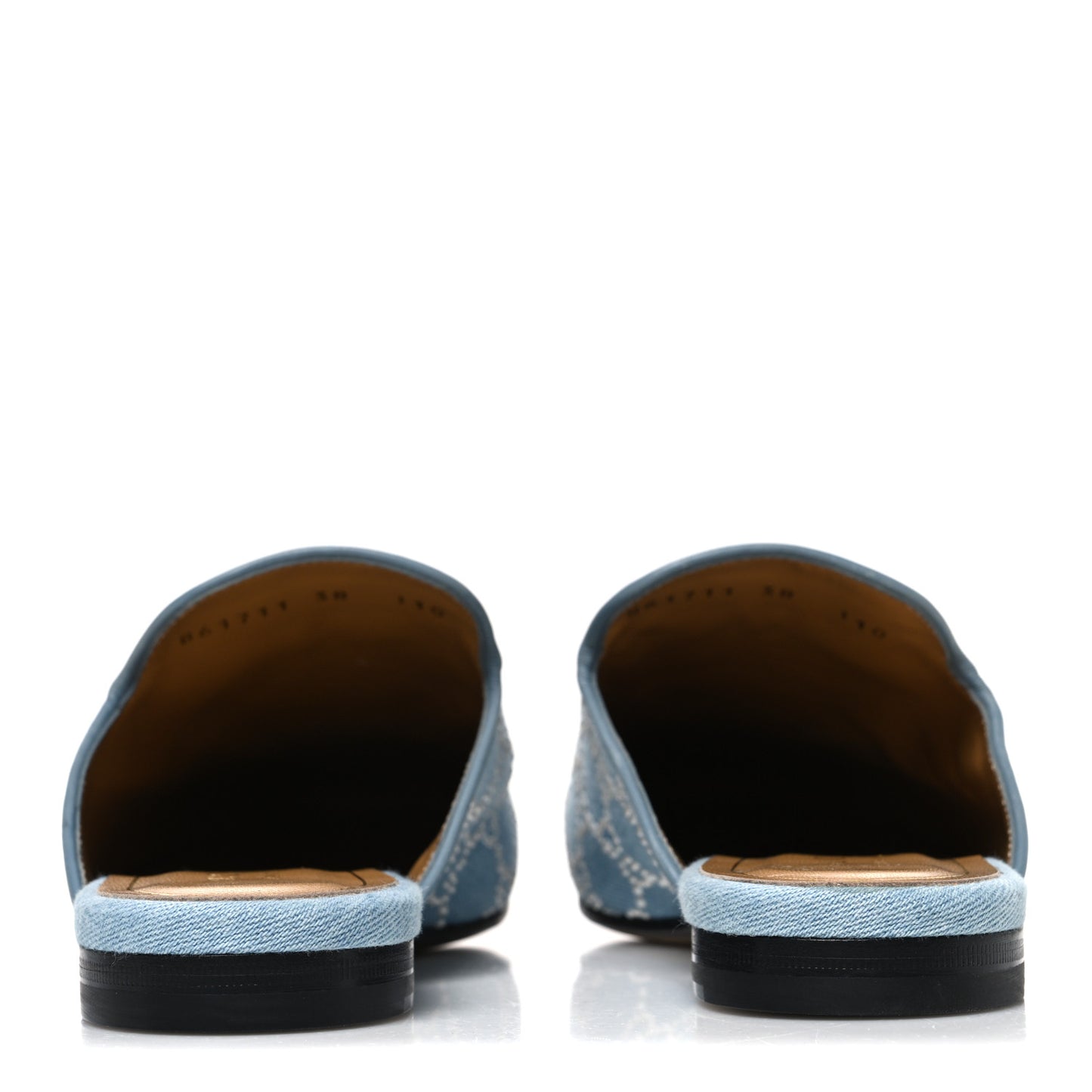 GG Denim Monogram Pearl Womens Princetown Slippers 38 Light Blue