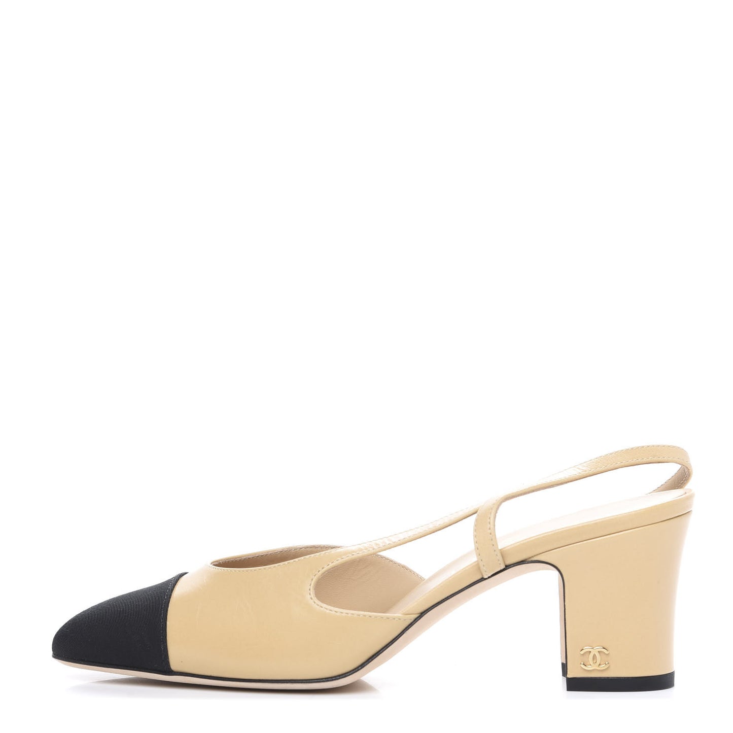 Goatskin Grosgrain Cap Toe CC Slingback Pumps 37.5 Beige Black