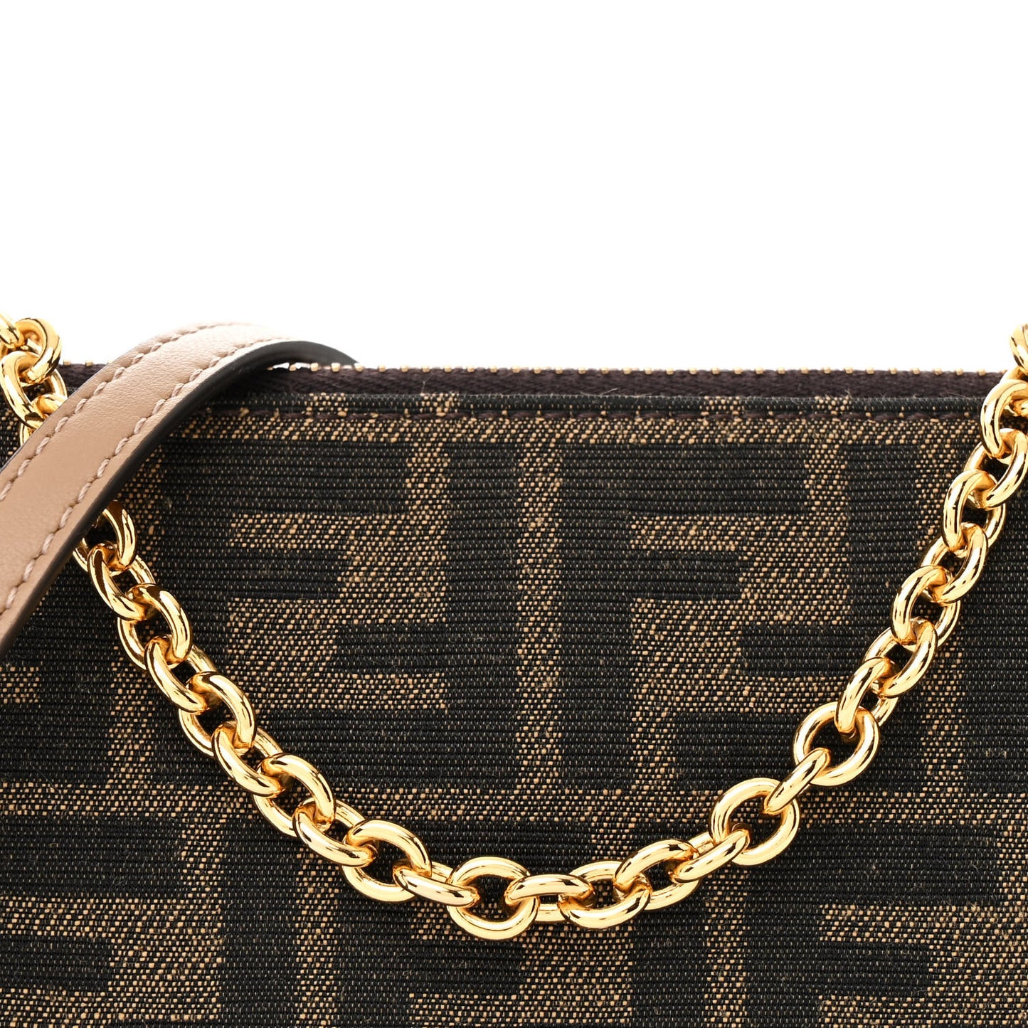 Fabric Jacquard Vitello Grace FF 1974 Baguette Pouch Tobacco Moro Sand