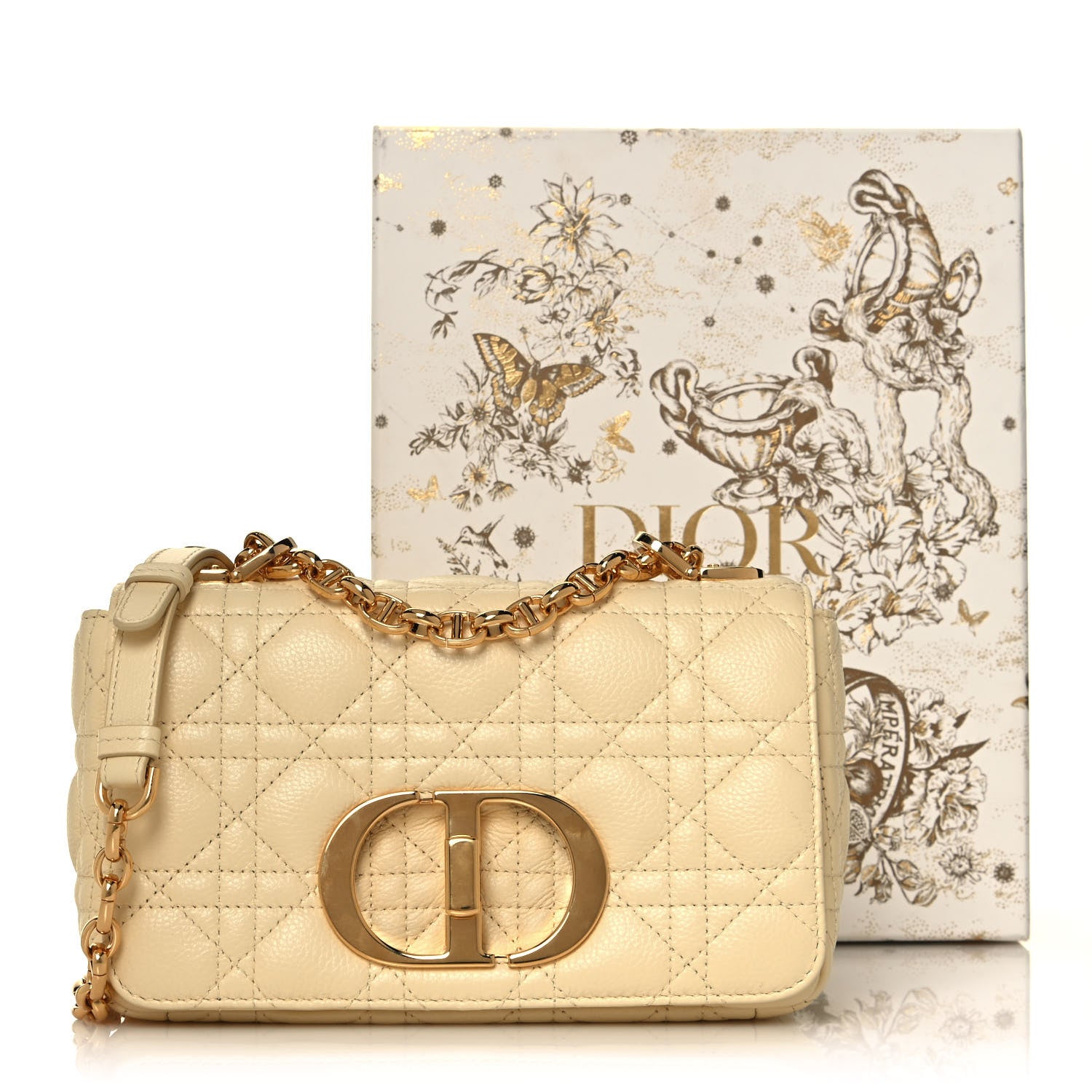 Christian Dior Calfskin Cannage Small Caro Bag Pale Yellow 997066