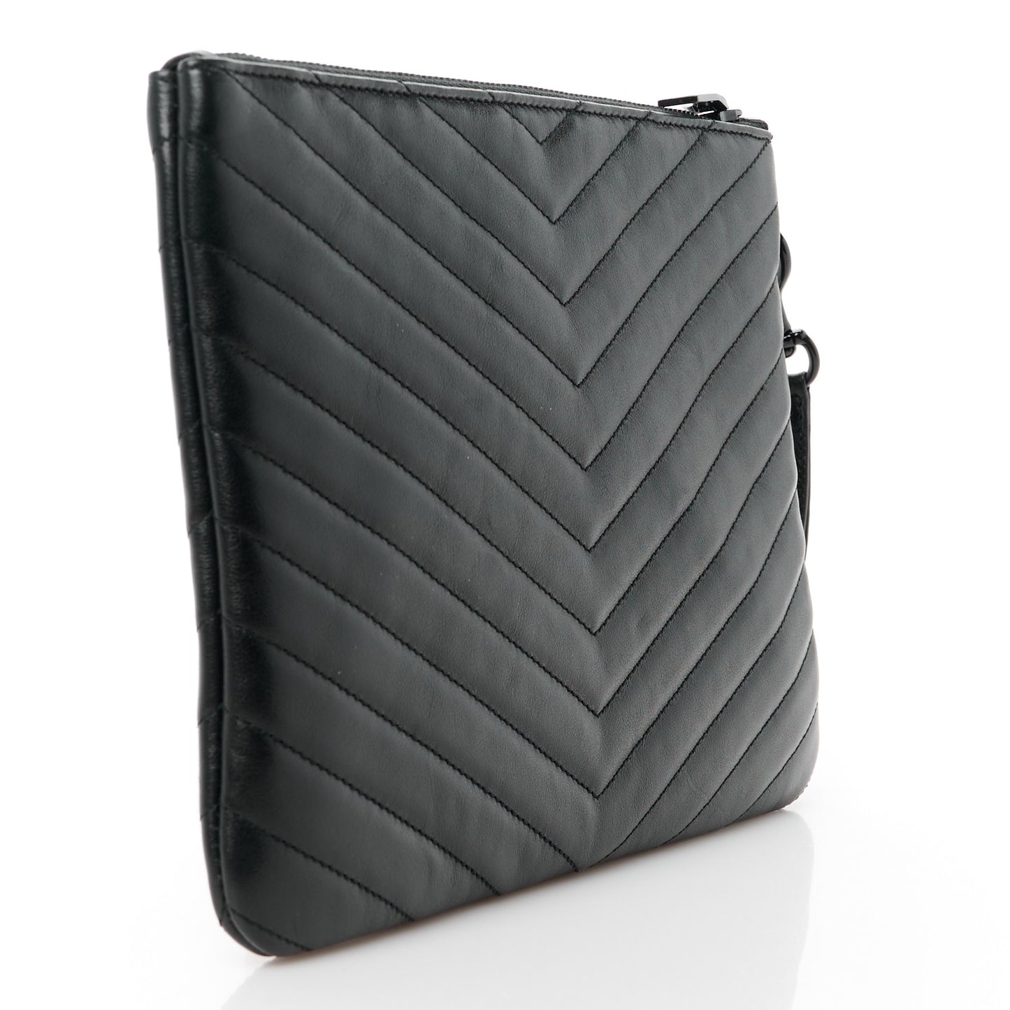 Calfskin Matelasse Chevron Monogram A5 Wristlet Black