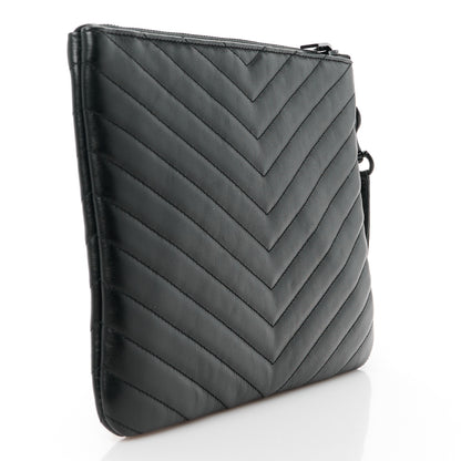 Saint Laurent Calfskin Matelasse Chevron Monogram A5 Wristlet Black 3 of 11