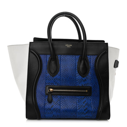 Celine Snakeskin Smooth Calfskin Mini Tri-Color Luggage Blue Black White 1 of 13