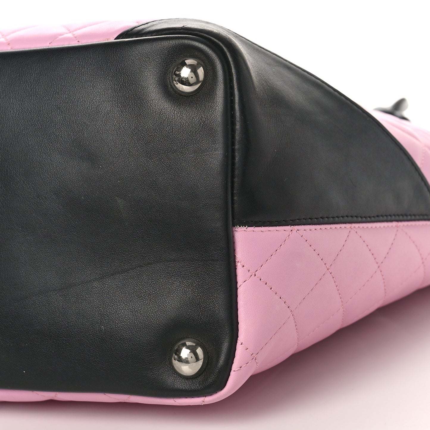 Calfskin Quilted Large Cambon Tote Pink Black