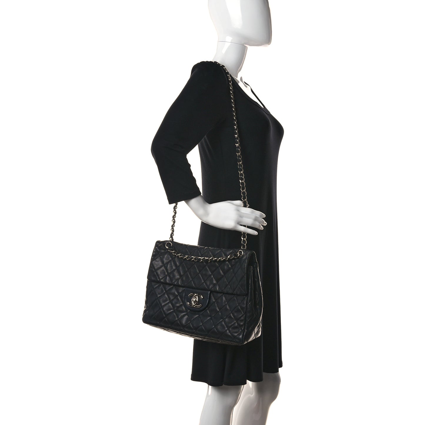 Washed Caviar Quilted Maxi Single Flap Black