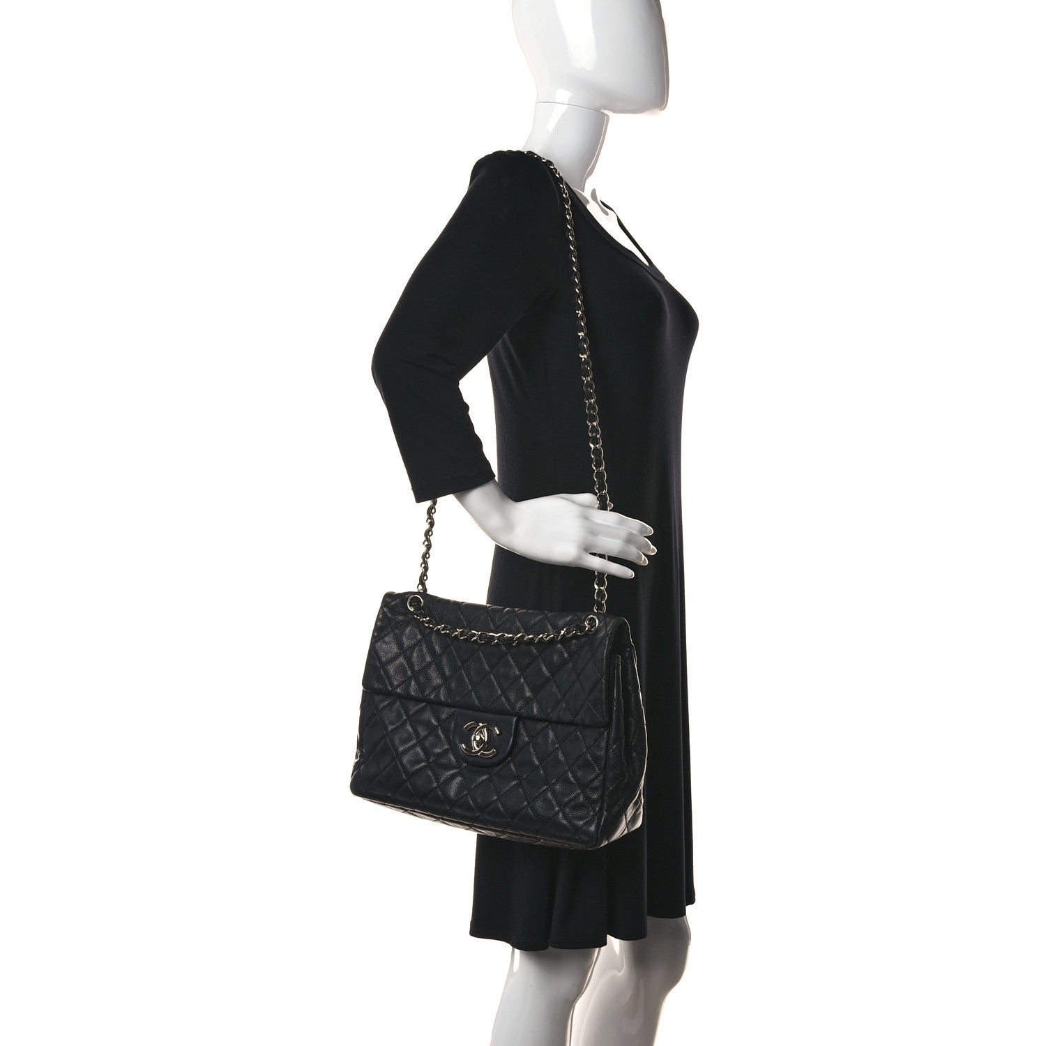 Chanel Washed Caviar Quilted Maxi Single Flap Black 2 of 13