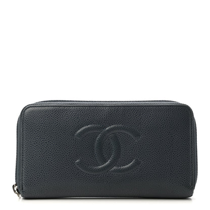 Chanel Caviar Large CC Timeless Zip Around Wallet Blue 1 of 10
