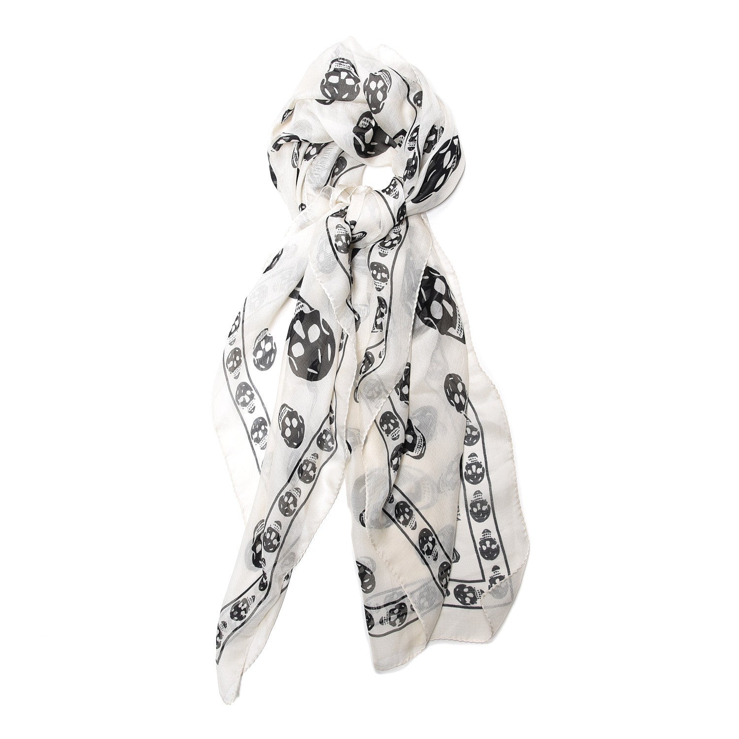 Alexander McQueen Silk Chiffon Skull Scarf Ivory Black 1 of 4