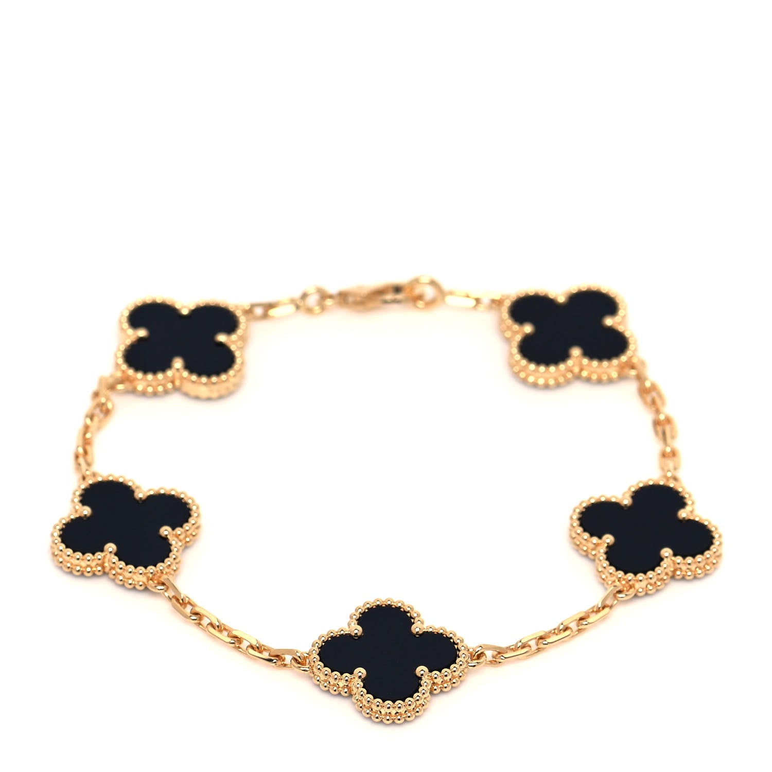 Van Cleef & Arpels 18K Yellow Gold Black Onyx 5 Motifs Vintage Alhambra Bracelet 1 of 6