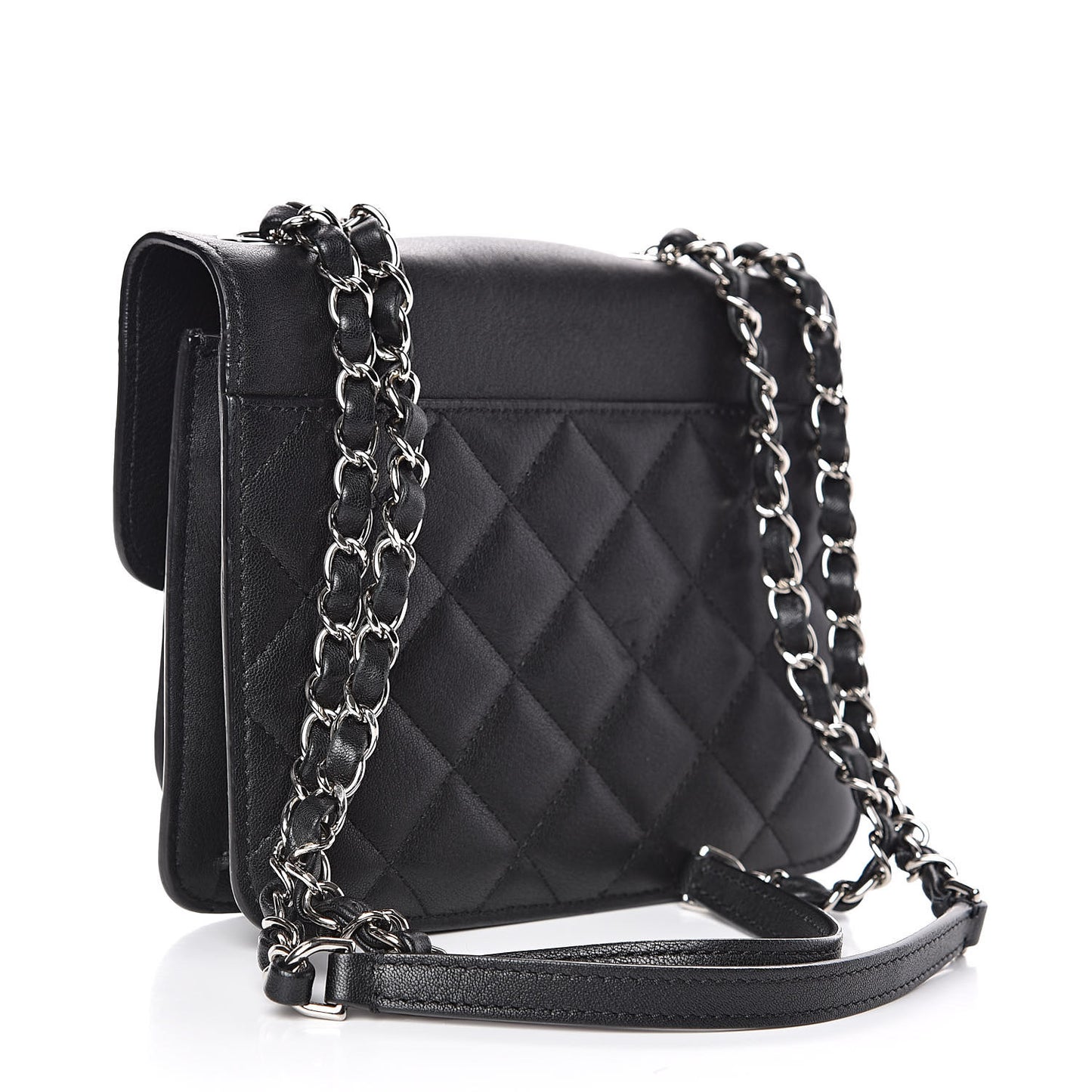 Grained Calfskin Quilted Small CC Box Flap Black