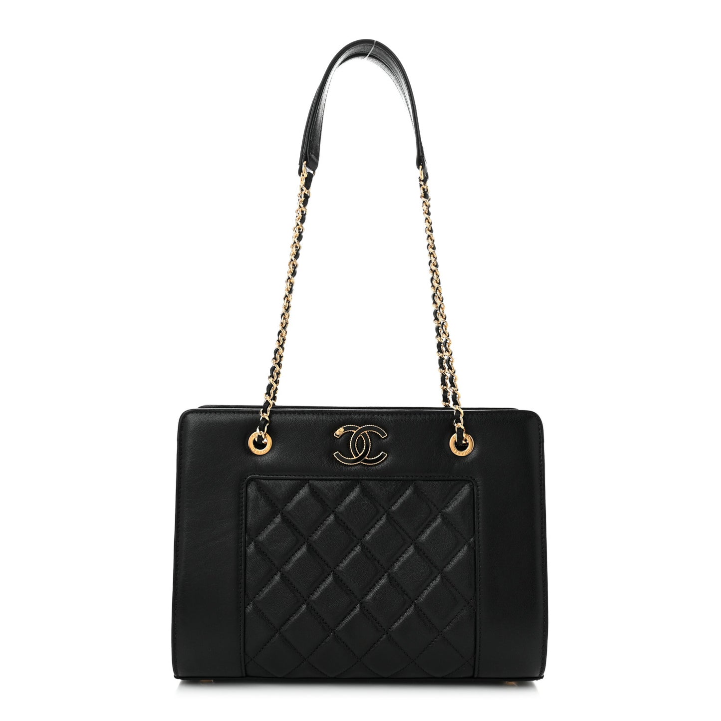 Sheepskin Quilted Small Mademoiselle Vintage Shopping Tote Black