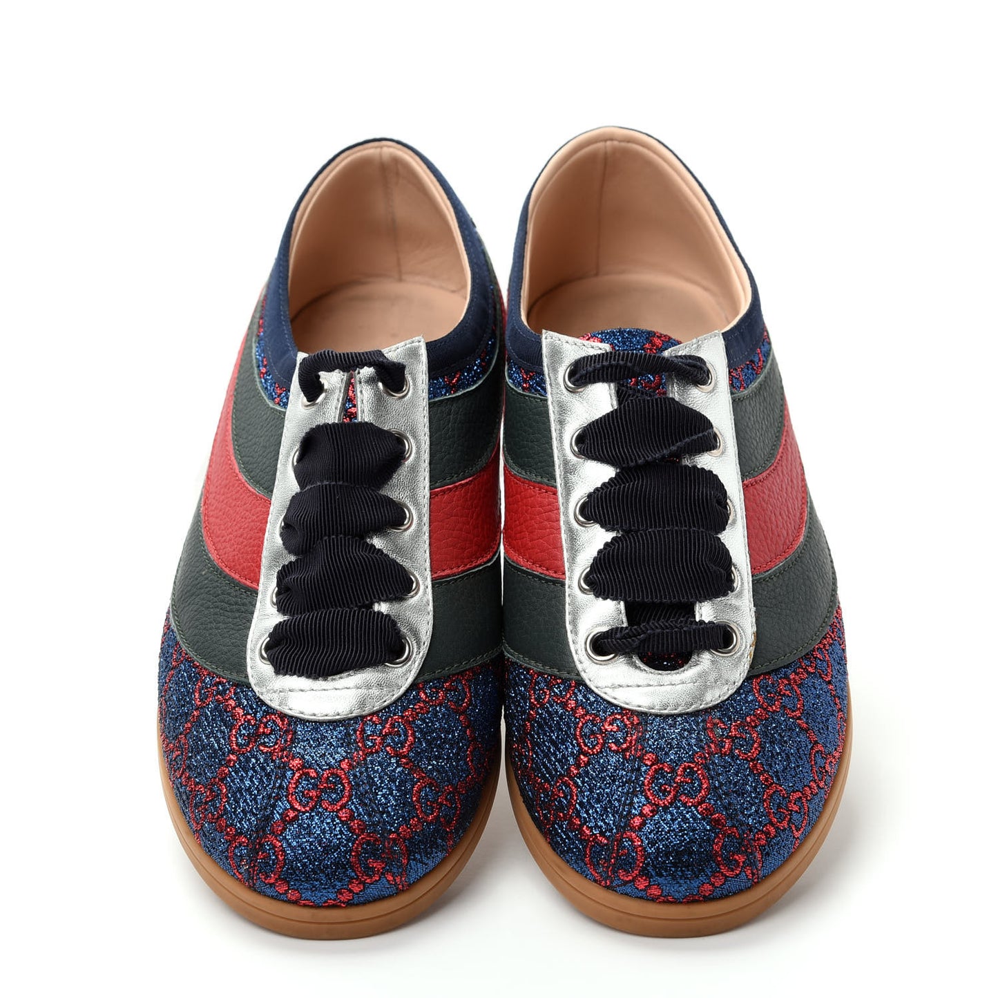 Lurex Calfskin Web GG Monogram Womens Falacer Sneakers 37 Iridescent Blue Iridescent Red Silver