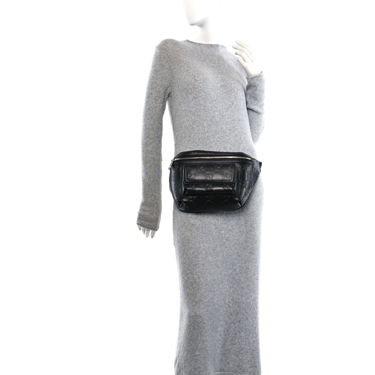 Calfskin GG Tennis Embossed Pocket Belt Bag Black