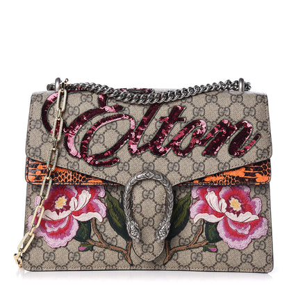 Gucci GG Supreme Monogram Snakeskin Elton Embroidered Medium Dionysus Shoulder Bag Beige Orange 1 of 12
