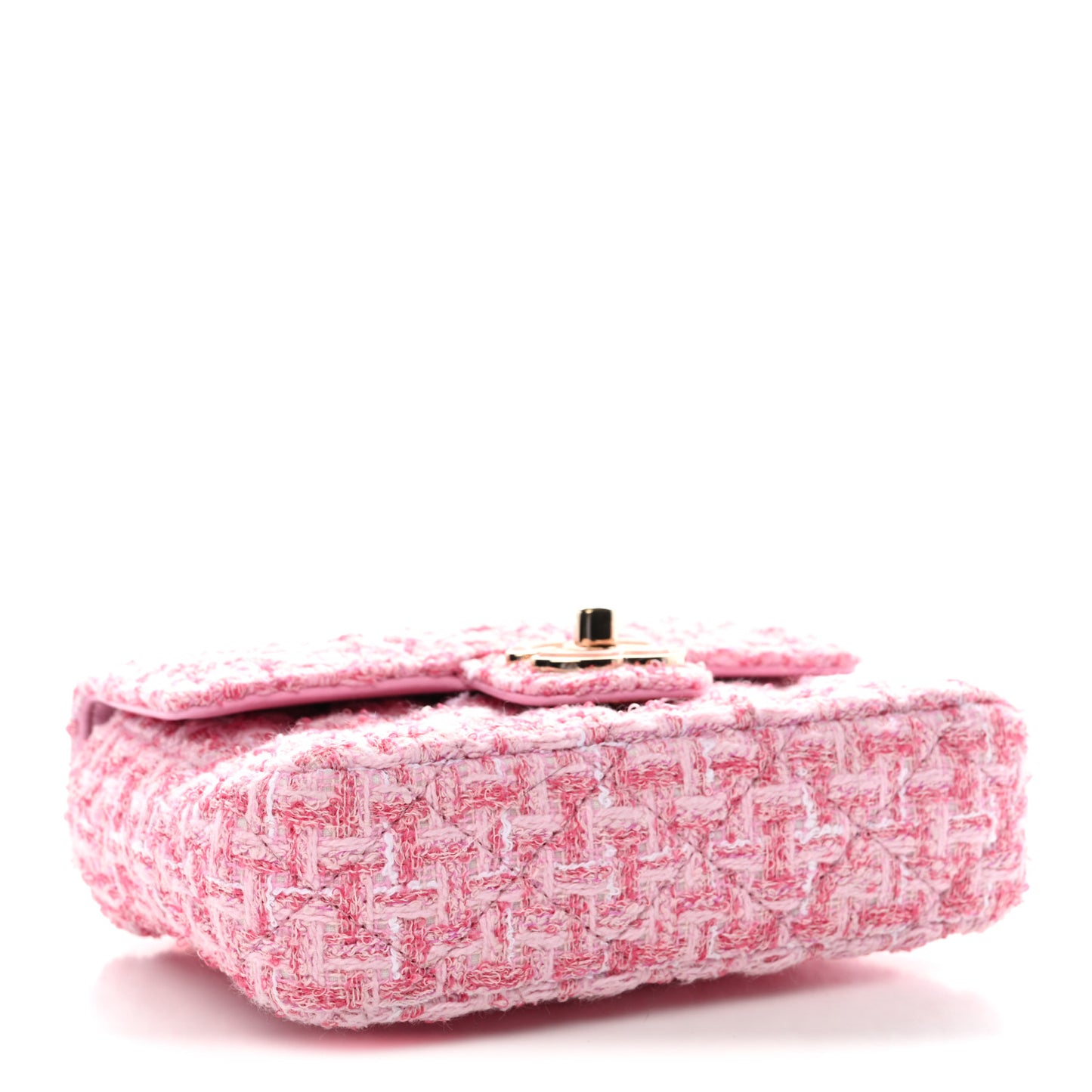 Tweed Resin Quilted Mini Heart Square Flap Pink White